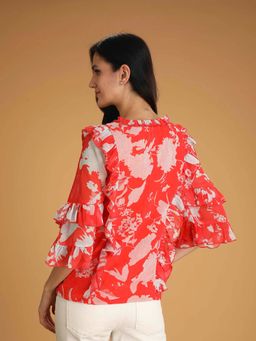 BOHO-CHIC By Sukriti Jain - Fiercy Coral Sweetheart Ruffle Blouse