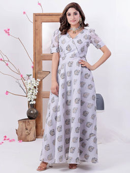 Ethnovog - Ready To Wear Lilac Hint Chanderi Silk Maxi Dress