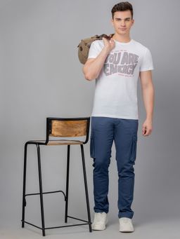 Globus - Men White Printed Cotton Round Neck Regular Fit T-shirt