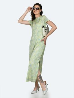 Zink London - Womens Green Printed Maxi Dress