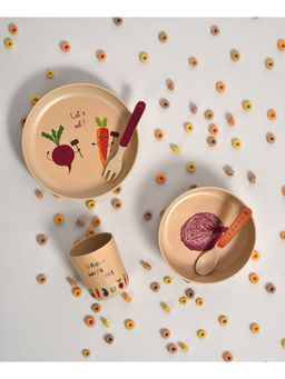 Mi Arcus - 100% Bamboo Dinner Set, Pack of 5,Plate,Bowl,Glass,Fork,Spoon - Brown, 6 M+