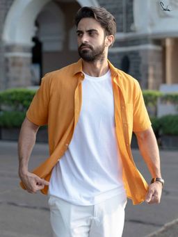 Suta - Men Solid Mustard Smart Casual Cotton Shirt