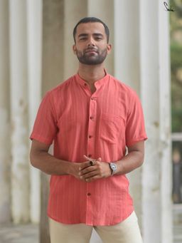 Suta - Men Stripes Peach Smart Casual Cotton Shirt