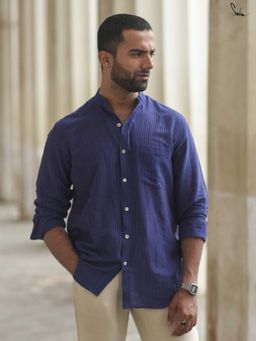 Suta - Men Stripes Blue Smart Casual Cotton Shirt
