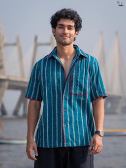 Suta - Men Printed Blue Smart Casual Cotton Shirt