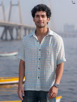 Suta - Men Checks White Smart Casual Cotton Shirt