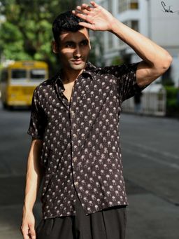 Suta - Men Floral Black Smart Casual Cotton Shirt