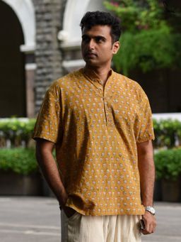 Suta - Men Floral Yellow Smart Casual Cotton Shirt