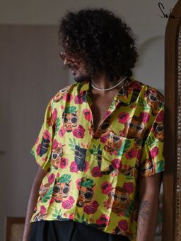 Suta - Men Printed Yellow Smart Casual Modal Shirt