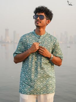 Suta - Men Floral Teal Smart Casual Cotton Shirt