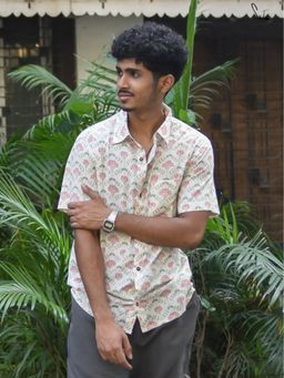 Suta - Men Floral White Smart Casual Cotton Shirt