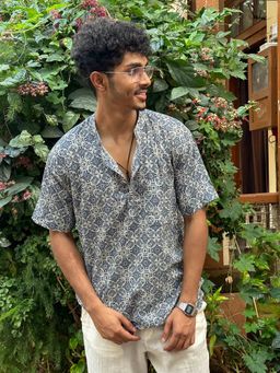 Suta - Men Floral Blue Smart Casual Cotton Shirt