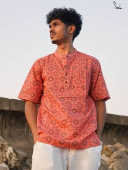Suta - Men Floral Peach Smart Casual Cotton Shirt