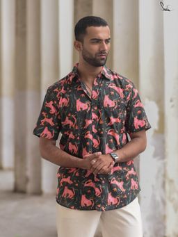 Suta - Men Printed Black Smart Casual Cotton Shirt