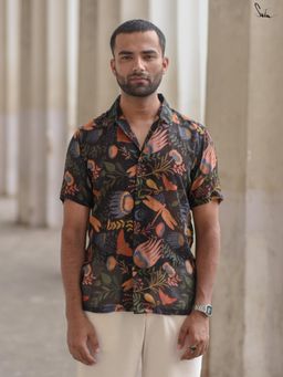 Suta - Men Floral Black Smart Casual Cotton Shirt
