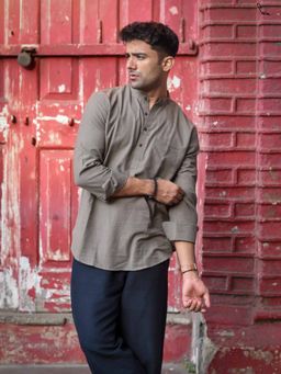 Suta - Men Solid Grey Smart Casual Cotton Shirt
