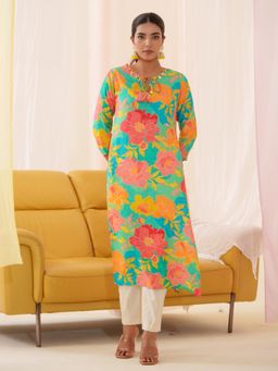 Suha - Green Colour Muslin Fabric Floral Printed Kurta