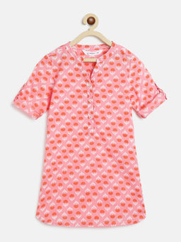 Campana - Girls Urvashi Block Print Genda Phool Pink Kurta