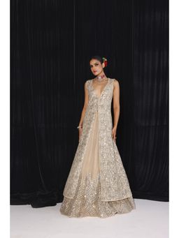 Twenty Nine - Beige Diamond Applique Lehenga with Jacket (Set of 2)