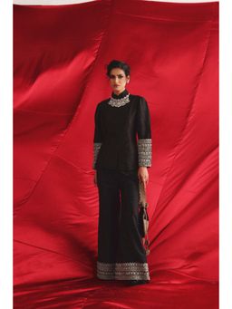 Twenty Nine - Black Maro Iwork Crop Jacket with Palazzos (Set of 2)