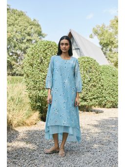 Vaayu - Blue Sky Floral Embroidered Dress