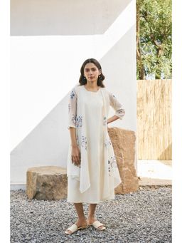 Vaayu - White Pearl Applique Jacket Attached Dress