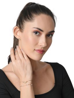 Lilly & Sparkle - Women Gold White Set of 2 Bracelet Set of 3 Stud Earrings