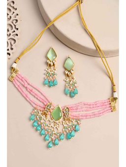 DASTOOR - Pink Gold Plated Designer Necklace with Earrings