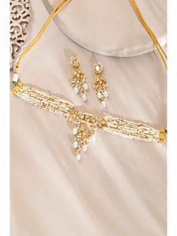 DASTOOR - White Gold Plated Designer Necklace with Earrings