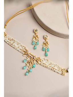 DASTOOR - Blue Gold Plated Designer Necklace with Earrings