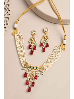 DASTOOR - Red Gold Plated Designer Necklace with Earrings