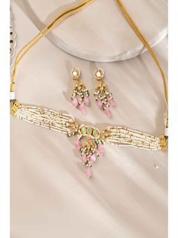 DASTOOR - Pink Gold Plated Designer Necklace with Earrings