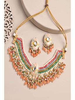 DASTOOR - Multi-Color Gold Plated Designer Necklace with Earrings