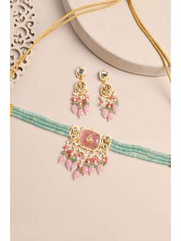 DASTOOR - Multi-Color Gold Plated Designer Necklace with Earrings