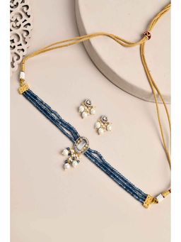 DASTOOR - Blue Gold Plated Designer Necklace with Earrings