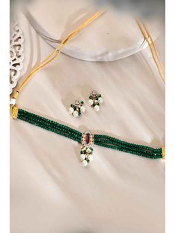 DASTOOR - Green Gold Plated Designer Necklace with Earrings