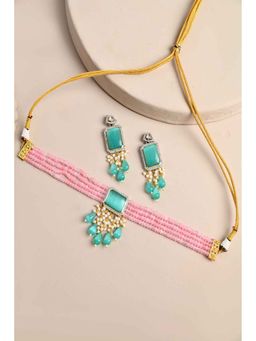 DASTOOR - Green Gold Plated Designer Necklace with Earrings