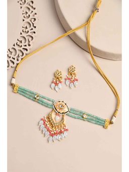 DASTOOR - Peach Gold Plated Designer Necklace with Earrings