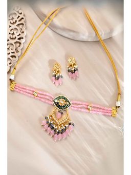 DASTOOR - Teal Gold Plated Designer Necklace with Earrings
