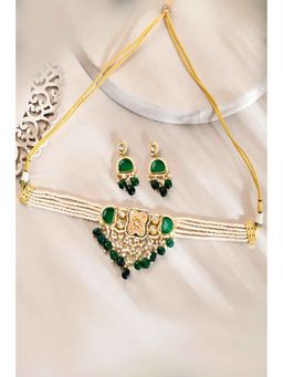 DASTOOR - Peach Gold Plated Designer Necklace with Earrings