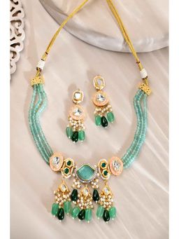 DASTOOR - Green Gold Plated Designer Necklace with Earrings