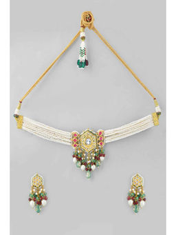 DASTOOR - White Gold Plated Designer Necklace with Earrings