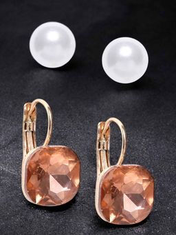 OOMPH - White Pearl Brown Zirconia In Gold Tone Fashion Drop Earrings (Set Of 2)