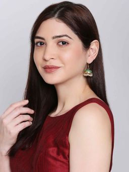 OOMPH - Green Meenakari Enamel with Pearls Ethnic Jhumki Earrings