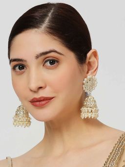 OOMPH - Gold Tone Jadau Kundan Pearls Large Ethnic Jhumka Earrings