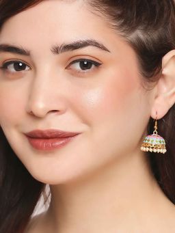 OOMPH - Pink and Green Meenakari Enamel Minimal Jhumka Earrings