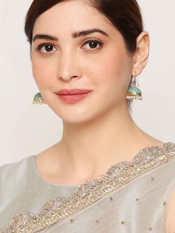OOMPH - Mint Green Meenakari Enamel Floral Delicate Jhumka Earrings