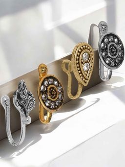 OOMPH - Antique Gold and Oxidised Silver Nose Pins (Pack Of 4)