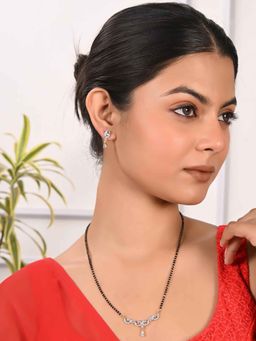 Ratnavali Jewels - Gold Plated Traditional American Diamond Mangalsutra with Earrings