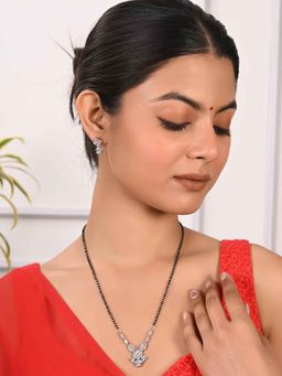 Ratnavali Jewels - Silver Plated American Diamond Studded Mangalsutra with Earrings